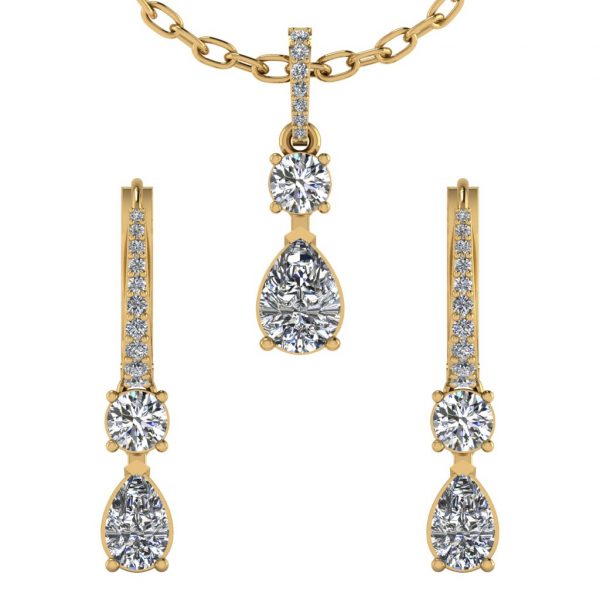 Earring and Pendant Set with Pear and Round diamond - Image 2