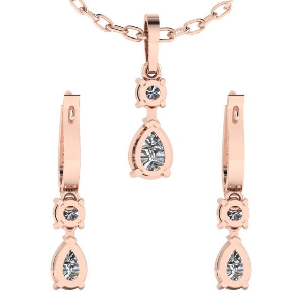 Earring and Pendant Set with Pear and Round diamond - Image 10