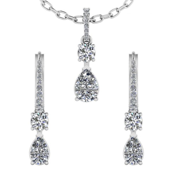Earring and Pendant Set with Pear and Round diamond - Image 11