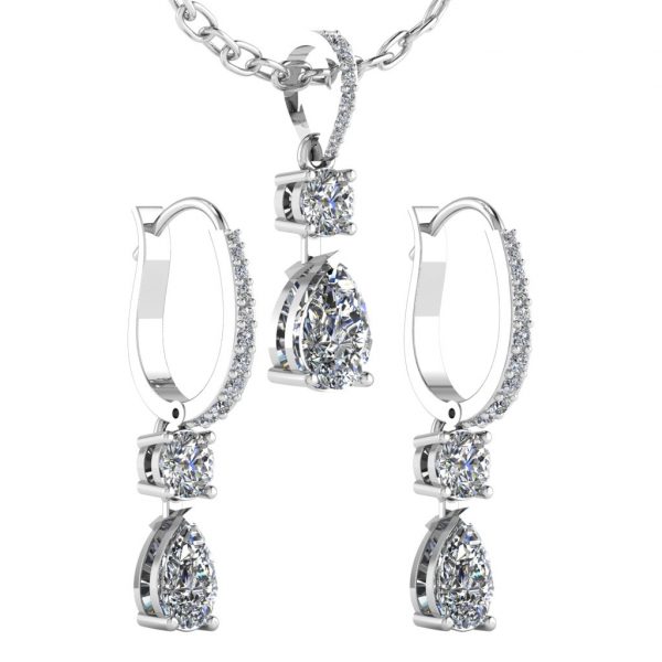 Earring and Pendant Set with Pear and Round diamond - Image 12