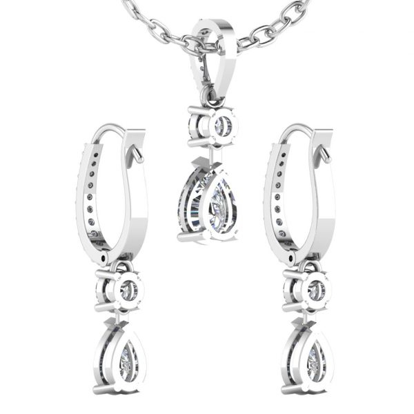 Earring and Pendant Set with Pear and Round diamond - Image 15