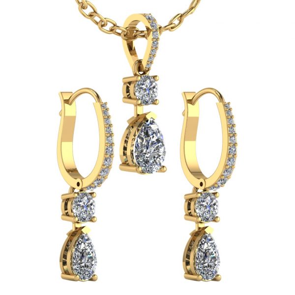 Earring and Pendant Set with Pear and Round diamond