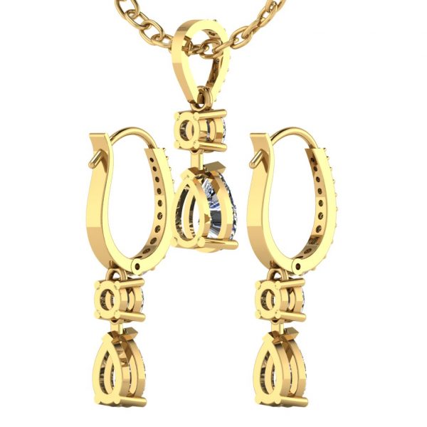 Earring and Pendant Set with Pear and Round diamond - Image 4