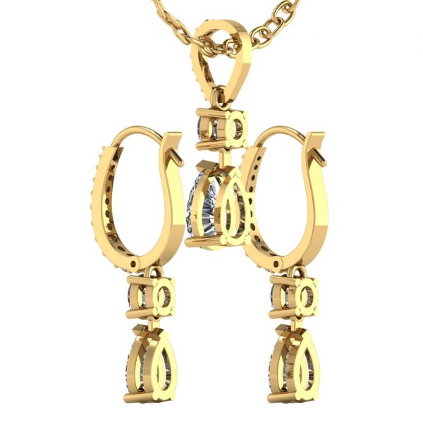 Earring and Pendant Set with Pear and Round diamond - Image 5