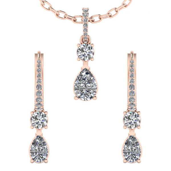 Earring and Pendant Set with Pear and Round diamond - Image 6