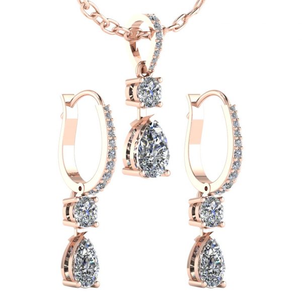 Earring and Pendant Set with Pear and Round diamond - Image 7